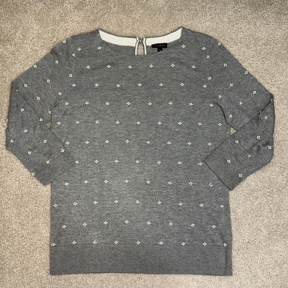 Talbots Sweaters - Talbots pearl embellished grey sweater w/ 3/4 length sleeves, Small, EUC